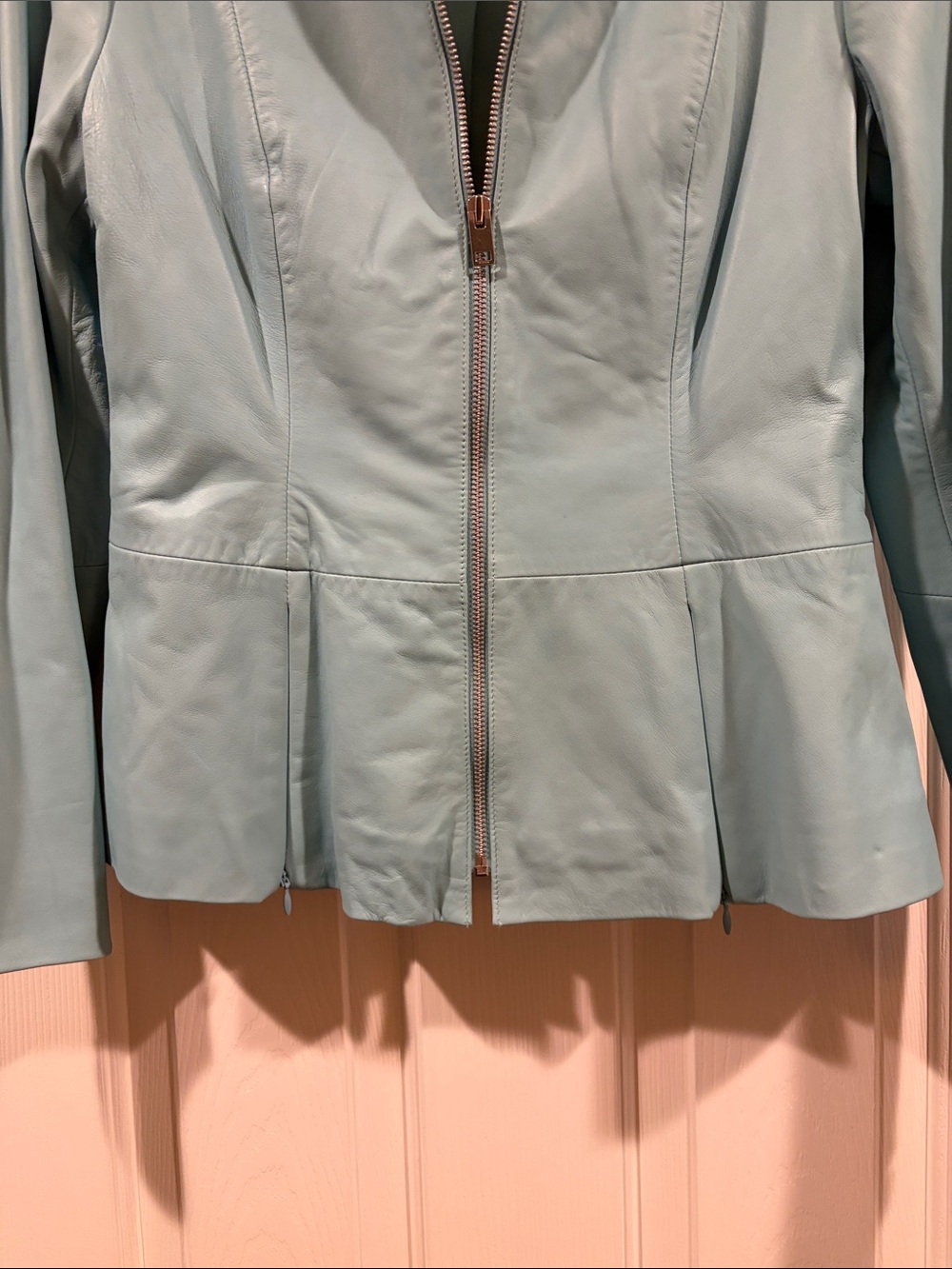 Bagatelle Women's Teal Zip-Front 100% Genuine Leather Jacket size M like new - Picture 4 of 7